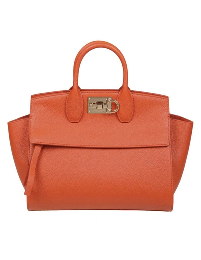 Shop Ferragamo Handbag In Soft Hammered Calfskin In Terracotta