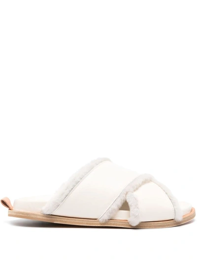Shop Forte Forte Forte_forte Shierling And Leather Crossed Sandals Shoes In Nude & Neutrals