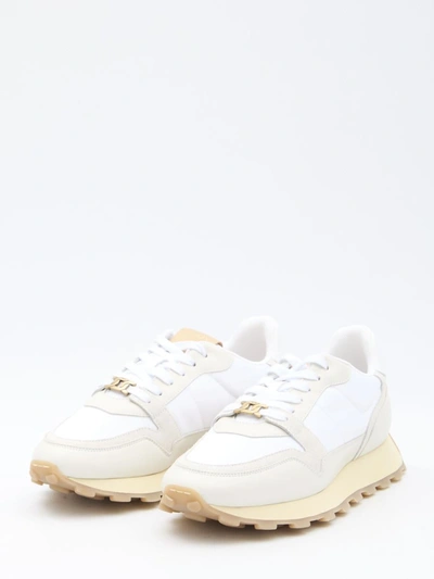 Shop Tod's Leather And Fabric Sneakers In White