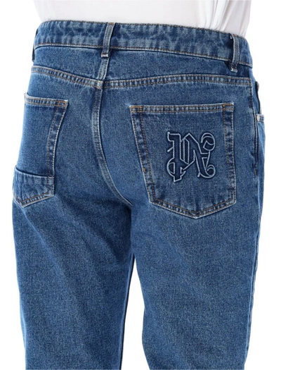 Shop Palm Angels Lw Monogram  Straight Jeans In Medium Blue