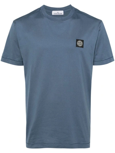 Shop Stone Island Logo Cotton T-shirt In Blue