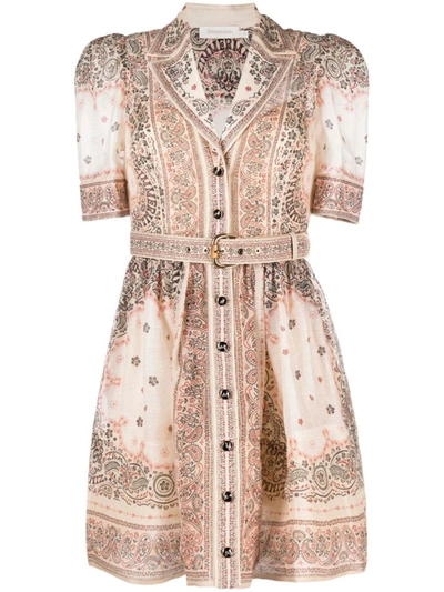 Shop Zimmermann Dress With Patterns In Beige
