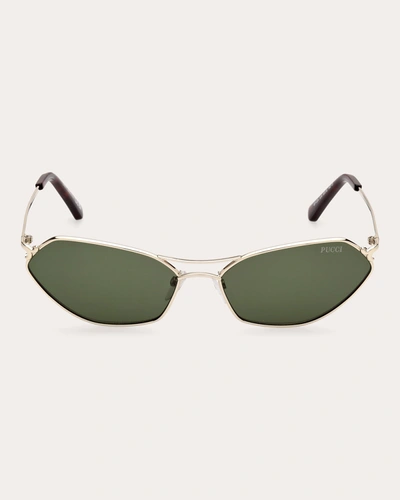 Shop Pucci Women's Goldtone & Green Geometric Sunglasses In Goldtone/green