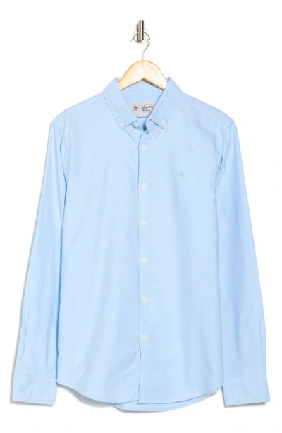 Shop Original Penguin Cotton Long Sleeve Button-up Shirt In Dream Blue