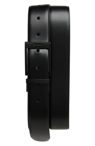 Original Penguin Very Clean Reversible Leather Belt In Black