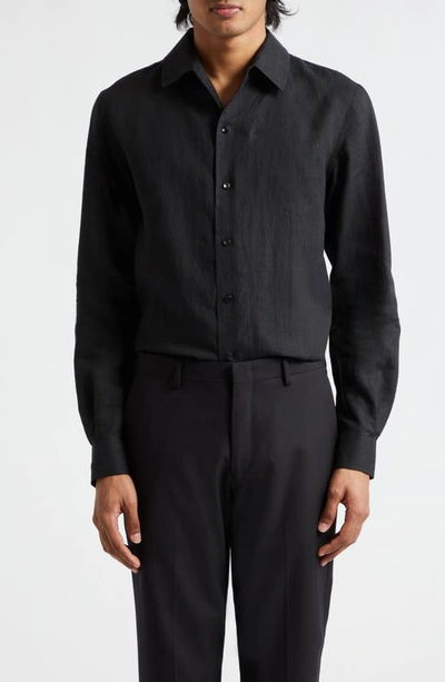 Shop Agnona Linen Button-up Shirt In Black