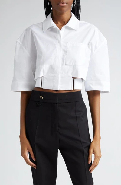 Shop Jacquemus Courte Bari Crop Belted Shirt In White