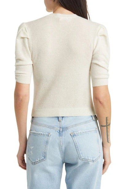 Shop Frame Ruched Sleeve Recycled Cashmere & Wool Sweater In Cream