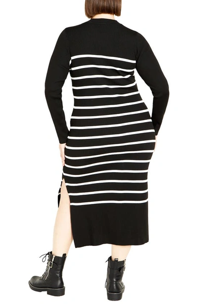 Shop City Chic Maddie Stripe Long Sleeve Rib Dress In Black/ White Stripe