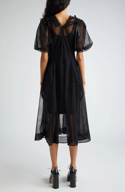 Shop Simone Rocha Puff Sleeve Ruched Bite Tulle Midi Dress In Black