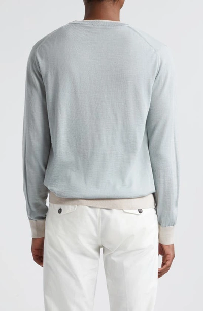 Shop Eleventy Merino Wool & Silk Crewneck Sweater In Gray And Sand