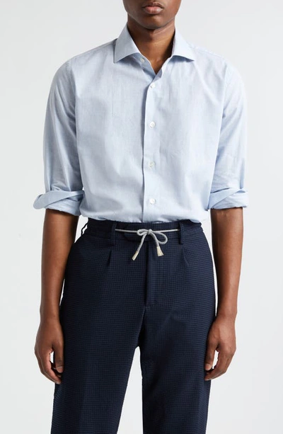 Shop Eleventy Cotton & Linen Button-up Shirt In Baby Blue