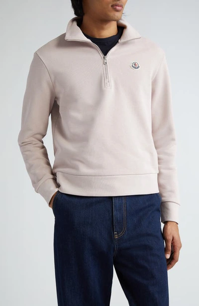 Shop Moncler Logo Patch Quarter Zip Pullover In Raspberry Icing