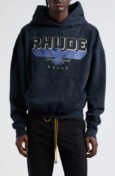 Shop Rhude Hope Ranch Cotton French Terry Graphic Hoodie In Vtg Black