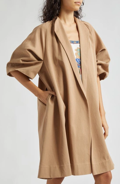 Shop Mille Josephine Gathered Sleeve Cotton Coat In Almond