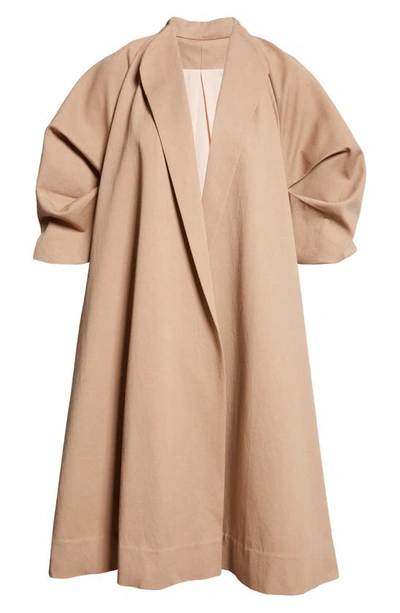 Shop Mille Josephine Gathered Sleeve Cotton Coat In Almond