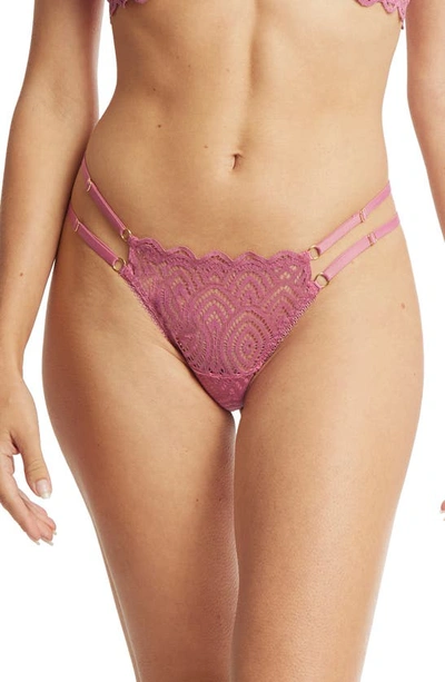 Shop Hanky Panky Strappy Lace & Mesh Thong In Rosehip