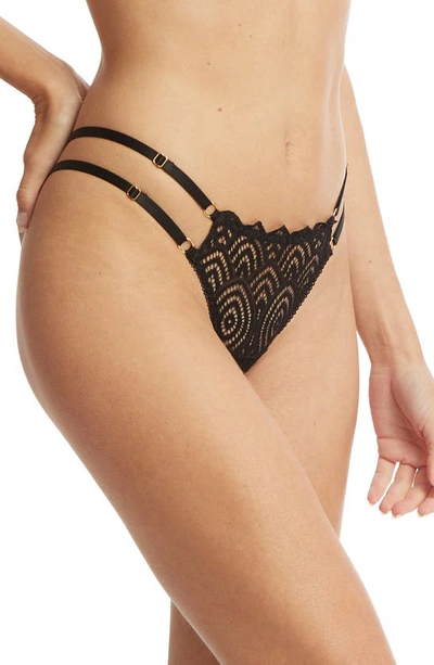 Shop Hanky Panky Strappy Lace & Mesh Thong In Black