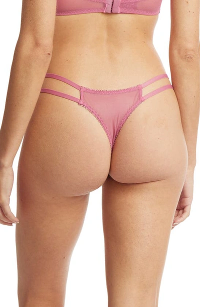 Shop Hanky Panky Strappy Lace & Mesh Thong In Rosehip