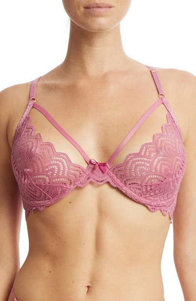 Shop Hanky Panky Strappy Lace & Mesh Underwire Bra In Rosehip