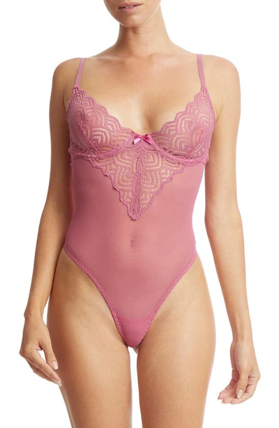 Shop Hanky Panky Strappy Mesh & Lace Underwire Teddy In Rosehip