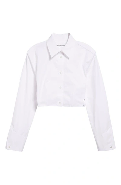 Shop Alexander Wang Boned Crop Cotton Button-up Shirt In White