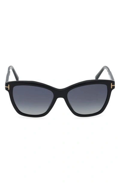 Tom Ford Lucia 54mm Polarized Square Sunglasses In Shiny Black / Polarized Smoke