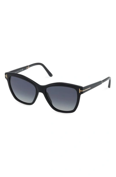 Tom Ford Lucia 54mm Polarized Square Sunglasses In Shiny Black / Polarized Smoke