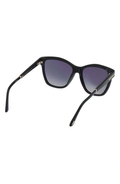 Tom Ford Lucia 54mm Polarized Square Sunglasses In Shiny Black / Polarized Smoke