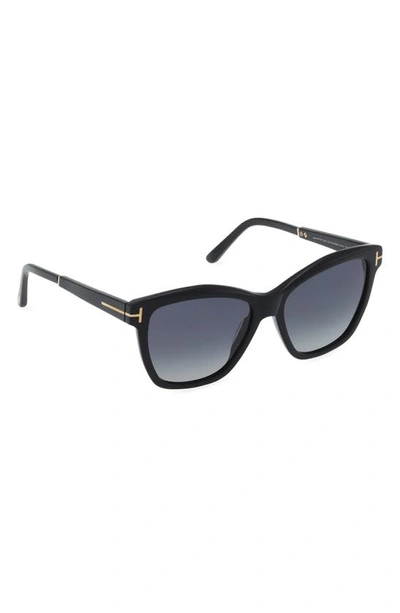Tom Ford Lucia 54mm Polarized Square Sunglasses In Shiny Black / Polarized Smoke