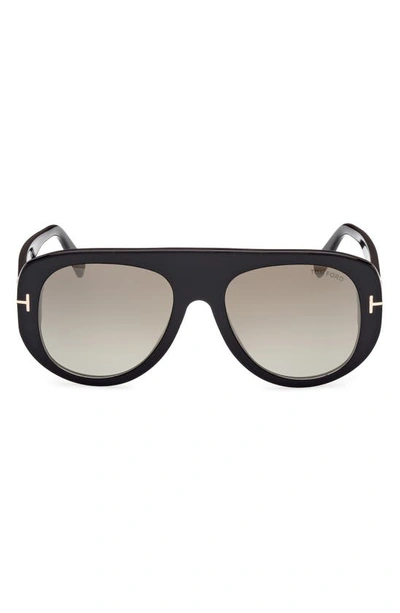 Shop Tom Ford Cecil 55mm Pilot Sunglasses In Shiny Black / Brown Mirror