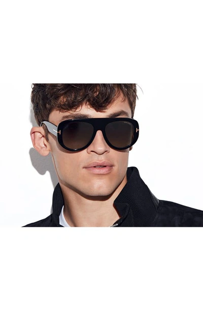 Shop Tom Ford Cecil 55mm Pilot Sunglasses In Shiny Black / Brown Mirror