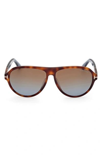 Tom Ford Men's Quincy Photochromic Aviator Sunglasses In Shiny Havana / Brown To Blue