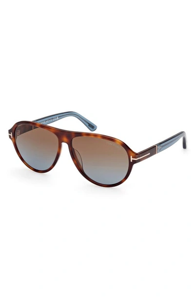 Tom Ford Men's Quincy Photochromic Aviator Sunglasses In Shiny Havana / Brown To Blue
