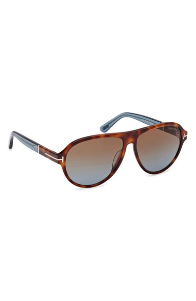 Shop Tom Ford Quincy 59mm Pilot Sunglasses In Shiny Havana / Brown To Blue