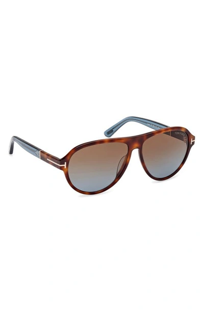 Tom Ford Men's Quincy Photochromic Aviator Sunglasses In Shiny Havana / Brown To Blue