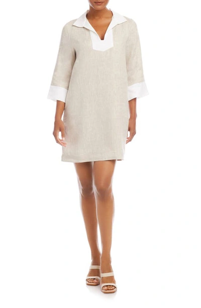 Shop Karen Kane Contrast Trim Linen Shift Dress In Oatmeal