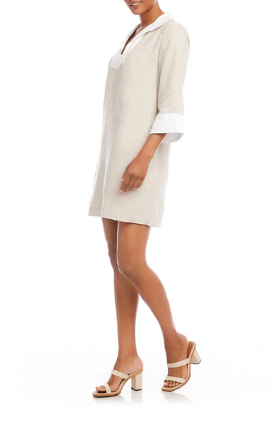 Shop Karen Kane Contrast Trim Linen Shift Dress In Oatmeal