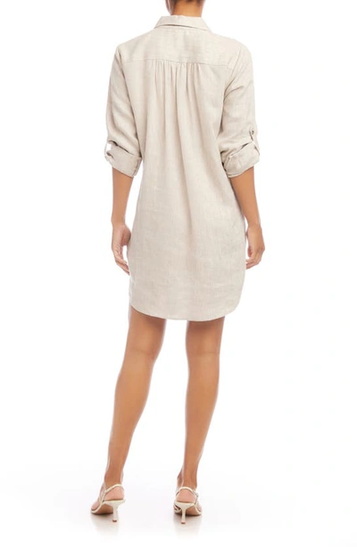 Shop Karen Kane Long Sleeve Linen Shirtdress In Oatmeal