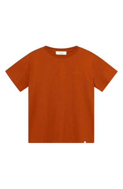 Shop Les Deux Logo Embroidered Recycled Cotton Blend T-shirt In Terracotta/ Court Orange
