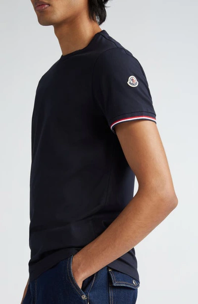 Shop Moncler Tipped Cotton Stretch Jersey T-shirt In Navy