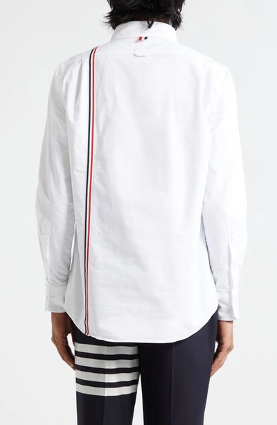 Thom Browne Long-sleeved Poplin Shirt With Signature Stripes In White