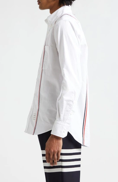 Thom Browne Long-sleeved Poplin Shirt With Signature Stripes In White