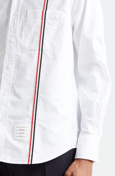 Thom Browne Long-sleeved Poplin Shirt With Signature Stripes In White