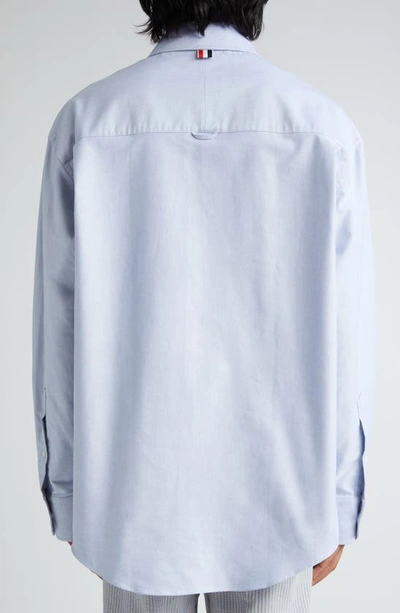 Shop Thom Browne Oversize Paneled Cotton Button-up Shirt In Light Blue