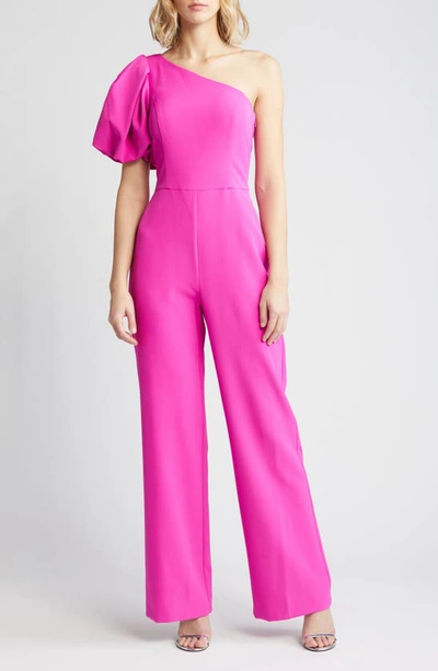 Shop Eliza J One-shoulder Jumpsuit In Hot Pink