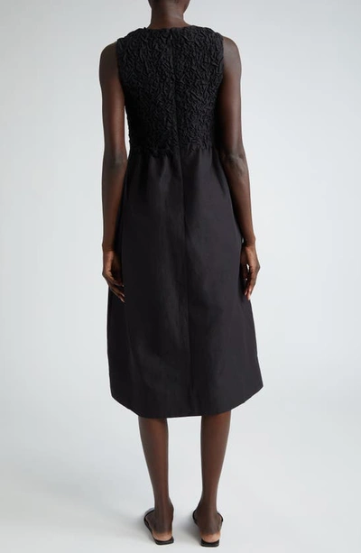 Shop Lafayette 148 New York Smocked Bodice Sleeeless Midi Dress In Black
