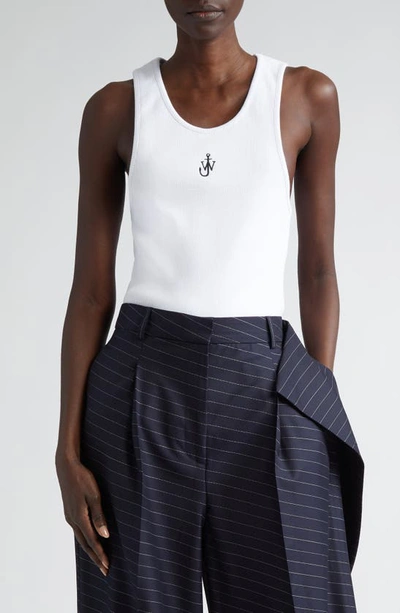 Jw Anderson Crew Neck Ribbed Sleeveless Top Straight Hem In White