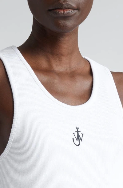 Jw Anderson Crew Neck Ribbed Sleeveless Top Straight Hem In White
