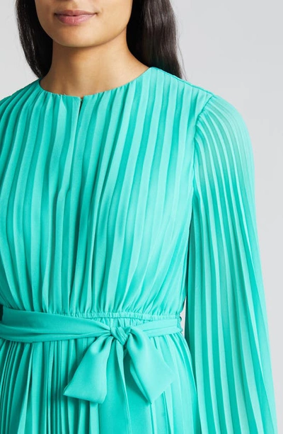 Shop Sam Edelman Long Sleeve Pleated Georgette Dress In Turquoise